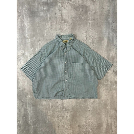 Vintage 90s L.L. Bean Plaid Short Sleeve Reworked Cropped Button Up Shirt Sz XL