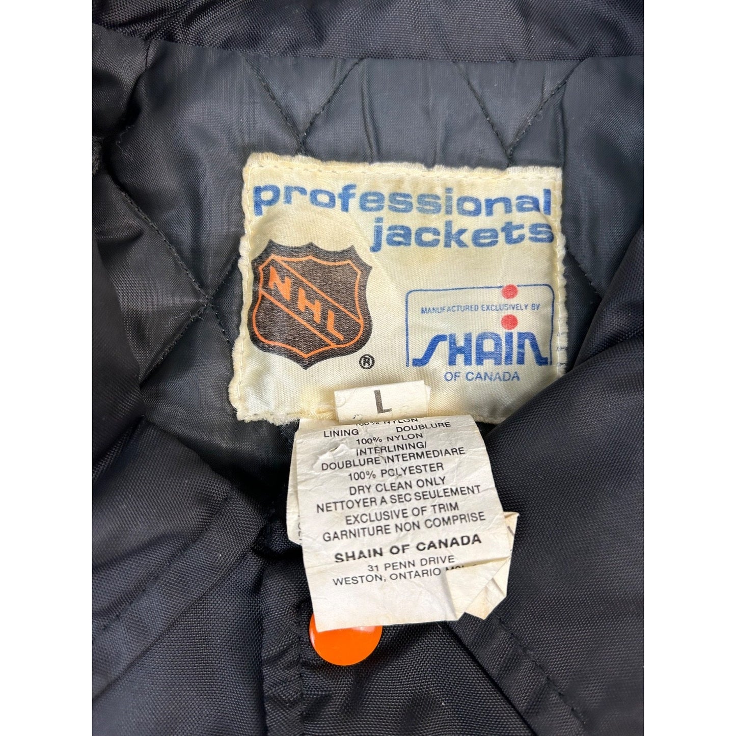 Vintage 80s NHL Embroidered Patch Hockey Bomber Jacket Size Large Black