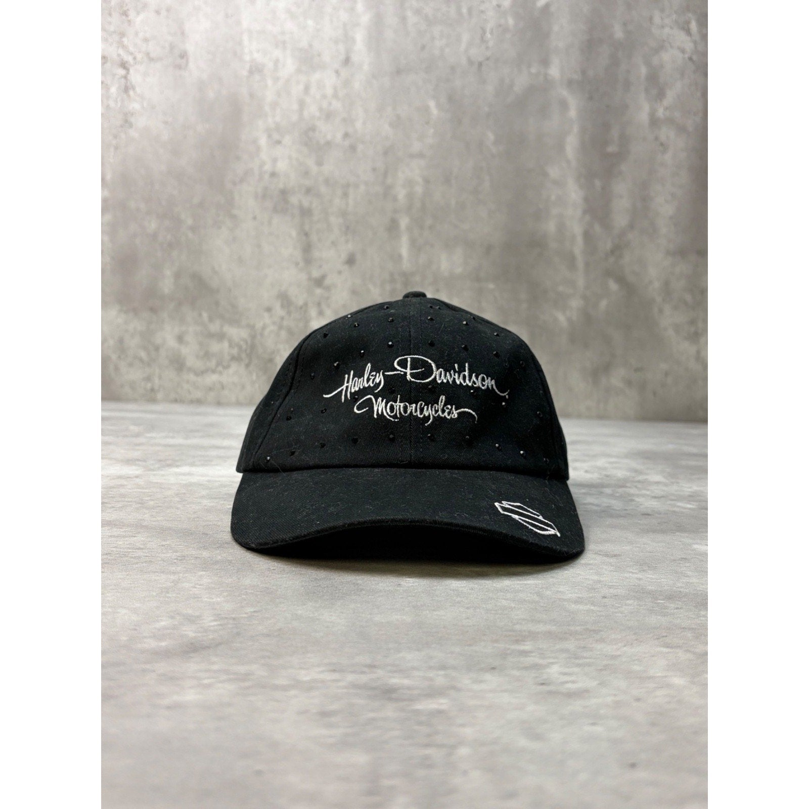 Vintage Harley Davidson Bedazzled Embroidered Spellout Strapback Hat OSFA