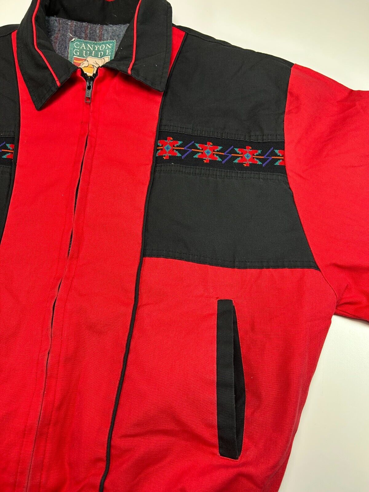 Vintage 90s Canyon Guide Outfitters Blanket Lined Bomber Jacket Size Large Red