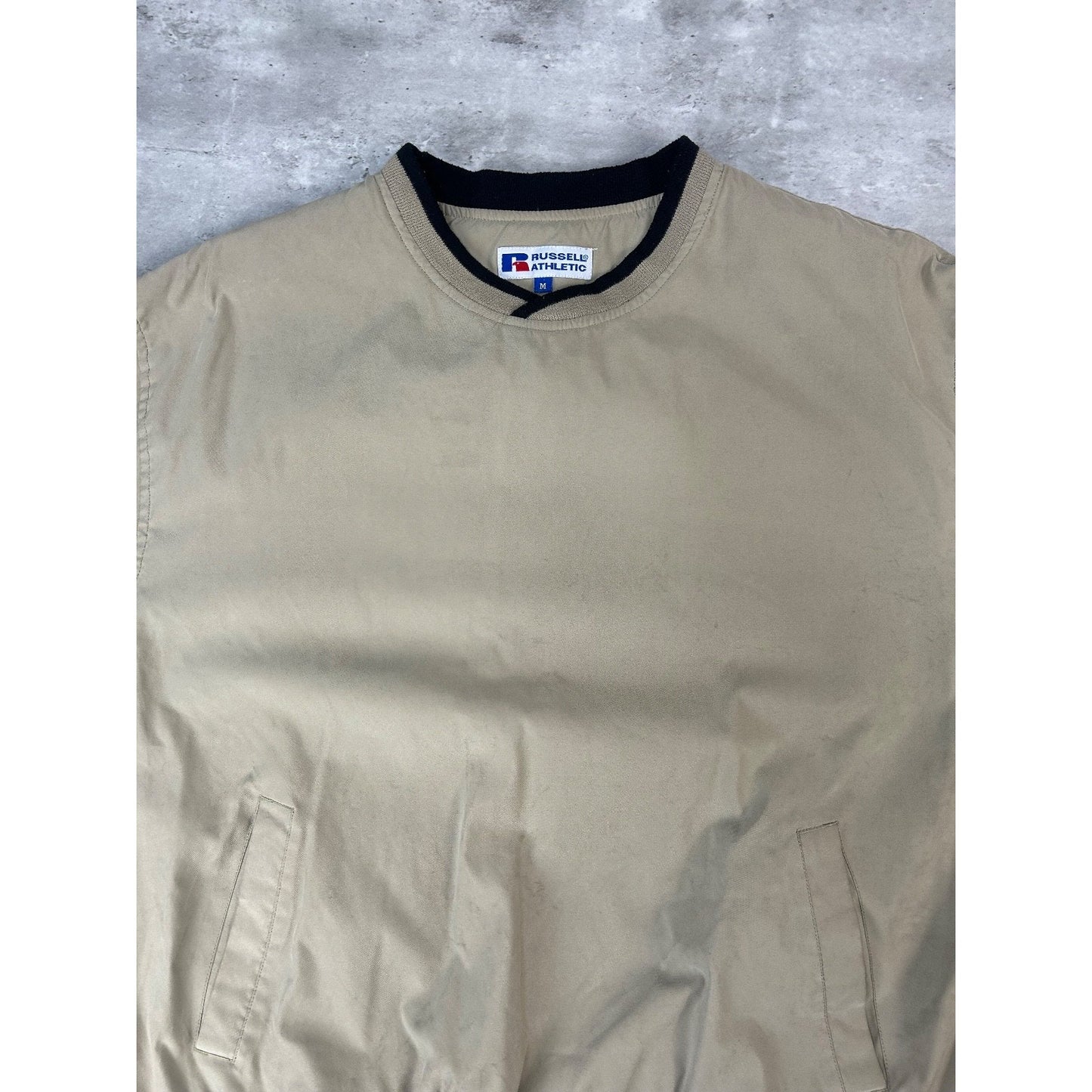 Vintage Russell Athletic Blank Pullover Windbreaker Jacket Size Medium Beige
