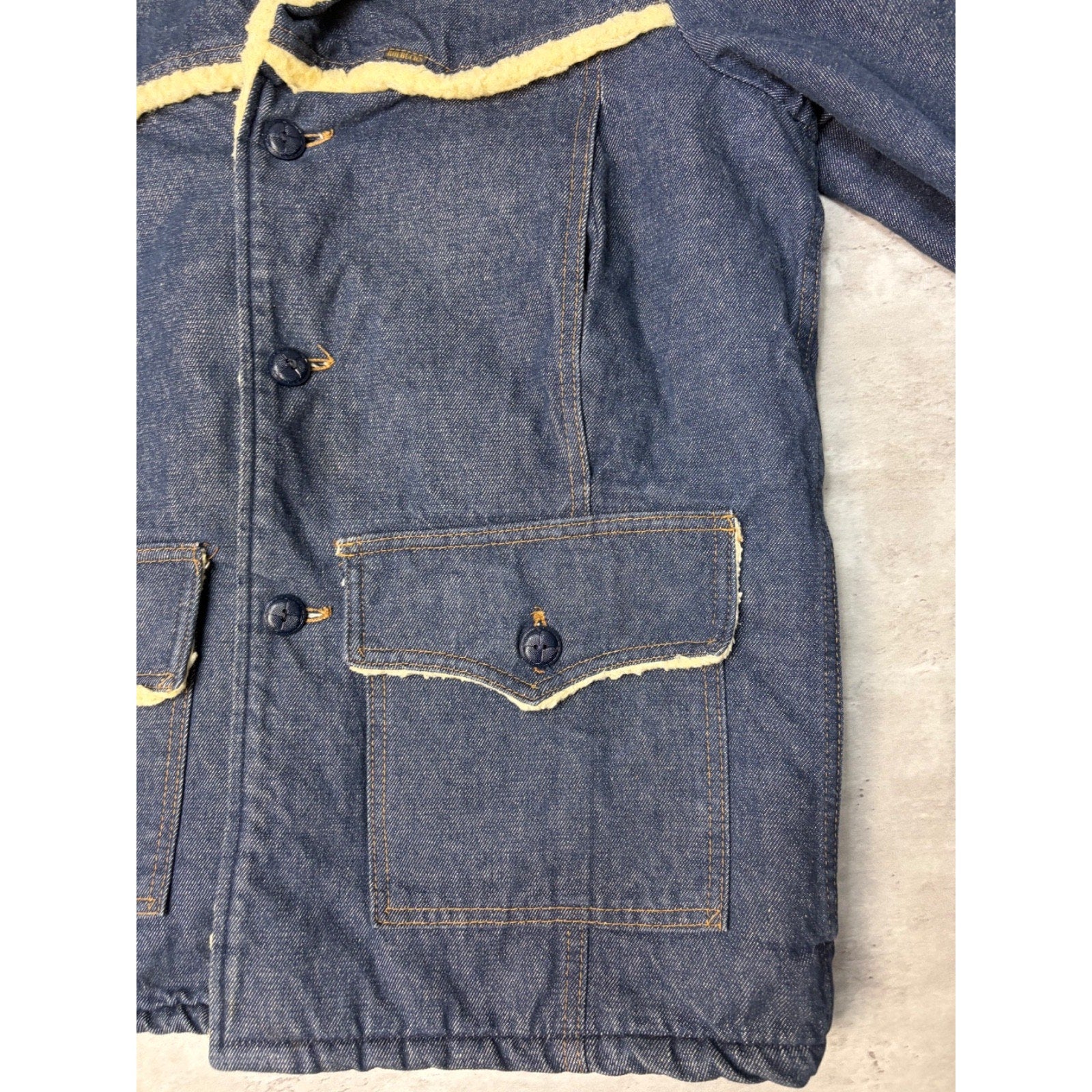 Vintage 1960s Sears Roebucks Dark Wash Denim Sherpa Collar Jacket Size Large