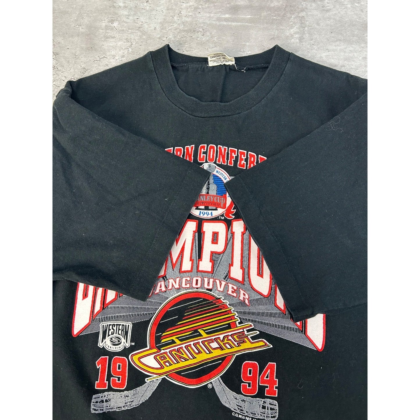 Vintage 1994 Vancouver Canucks NHL Western Conference Champs T-Shirt Size Large