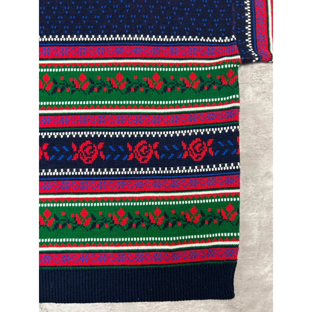 Vintage 90s Rose Striped Print Pullover Turtle Neck Knit Sweater Size Large