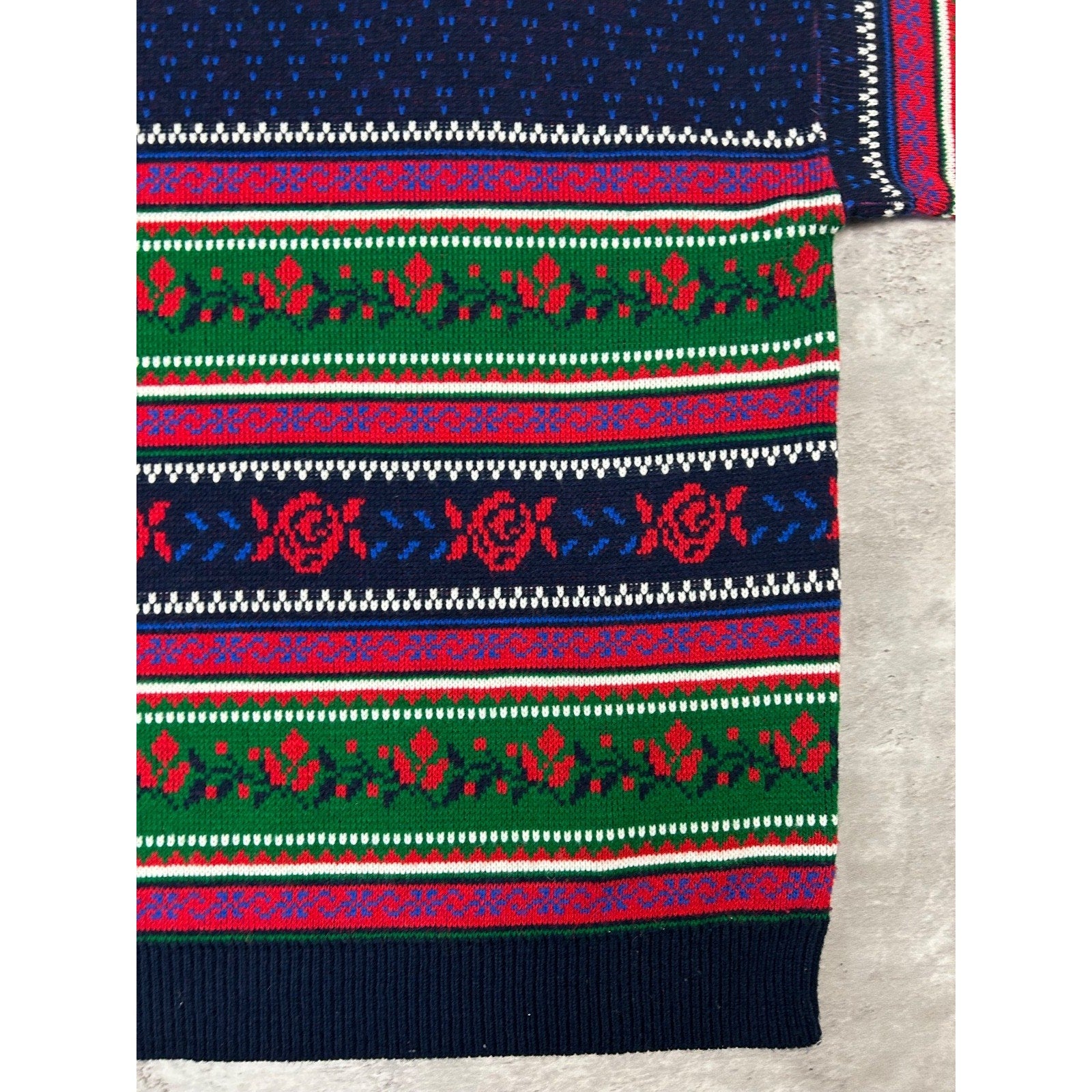 Vintage 90s Rose Striped Print Pullover Turtle Neck Knit Sweater Size Large