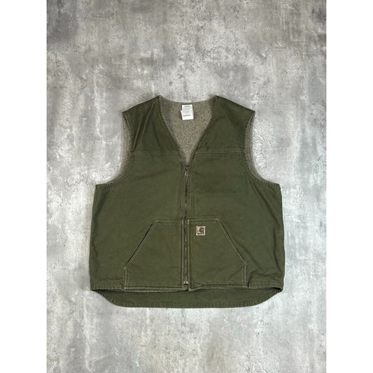Vintage Carhartt Fleece Lined Canvas Workwear Vest Size XXL Tall Green
