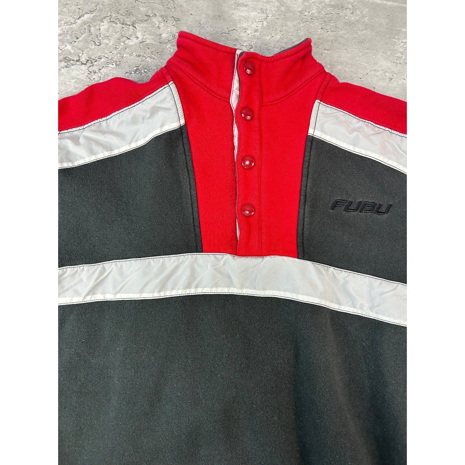Vintage Y2K Fubu Embroidered 1/4 Button Pullover Sweatshirt Size YOUTH Large