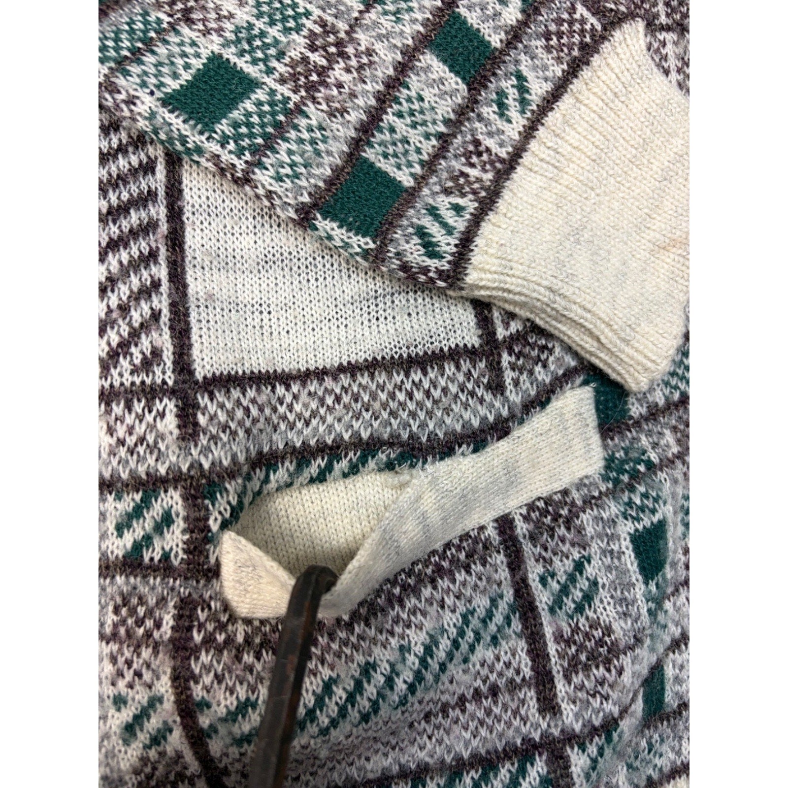 Vintage 80s Moda Abstract Plaid Print Cardigan Knit Sweater Size Large
