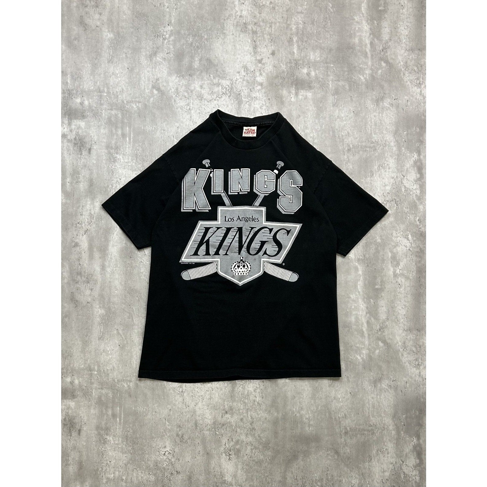 Vintage 1992 Los Angeles King NHL Spellout Logo Graphic Hockey T-Shirt Size XL
