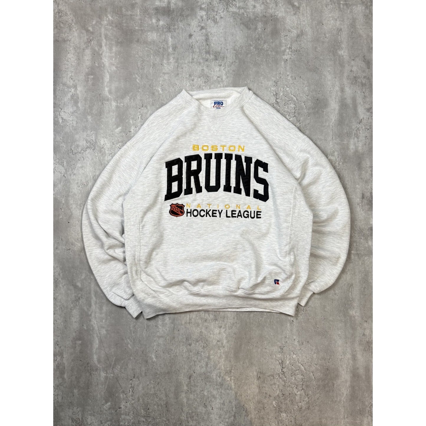 Vintage 90s Boston Bruins NHL Embroidered Spellout Hockey Sweatshirt Size XL