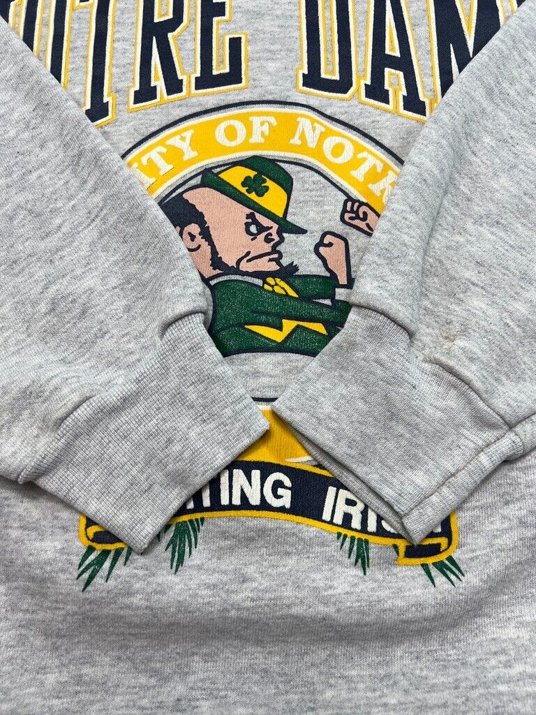 Vintage 90s Notre Dame Fighting Irish NCAA Graphic Crest Sweatshirt Sz 2XL Gray