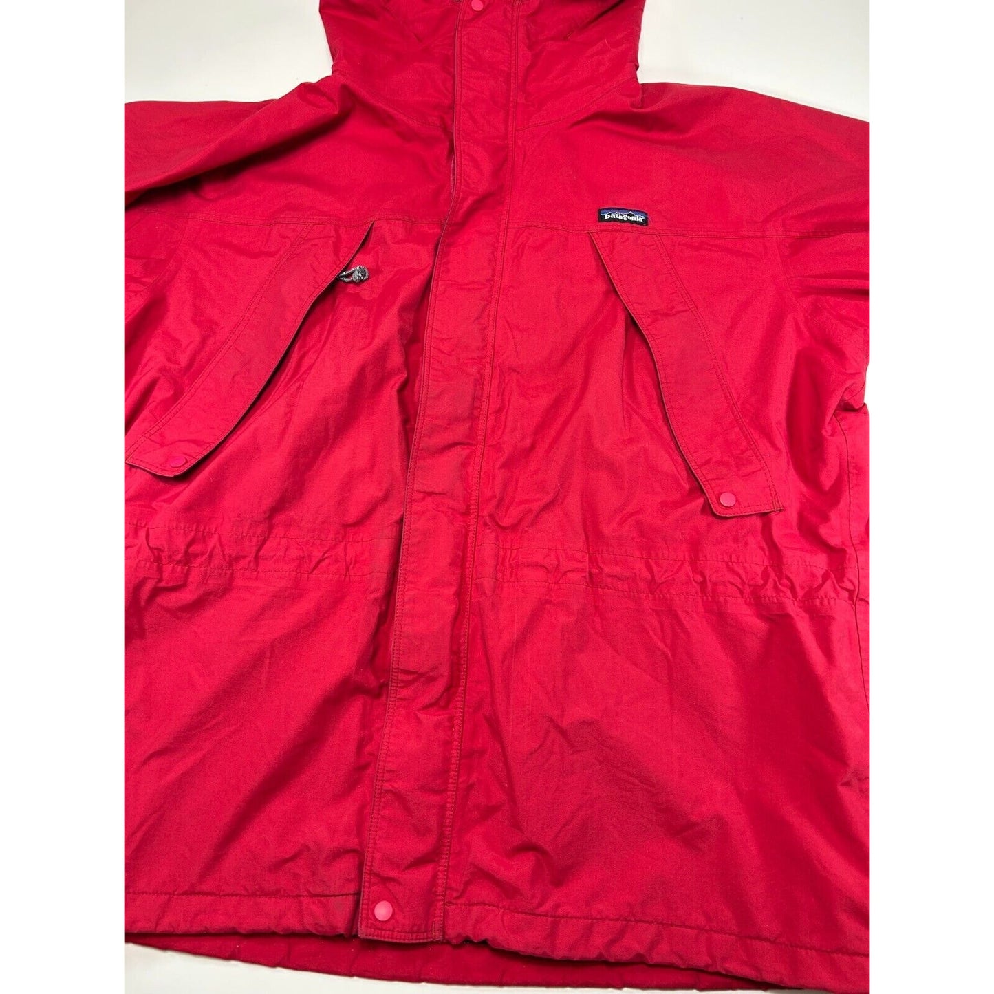 Vintage 80s/90s Patagonia Nylon Hooded Cinched Long Jacket Size XL Red