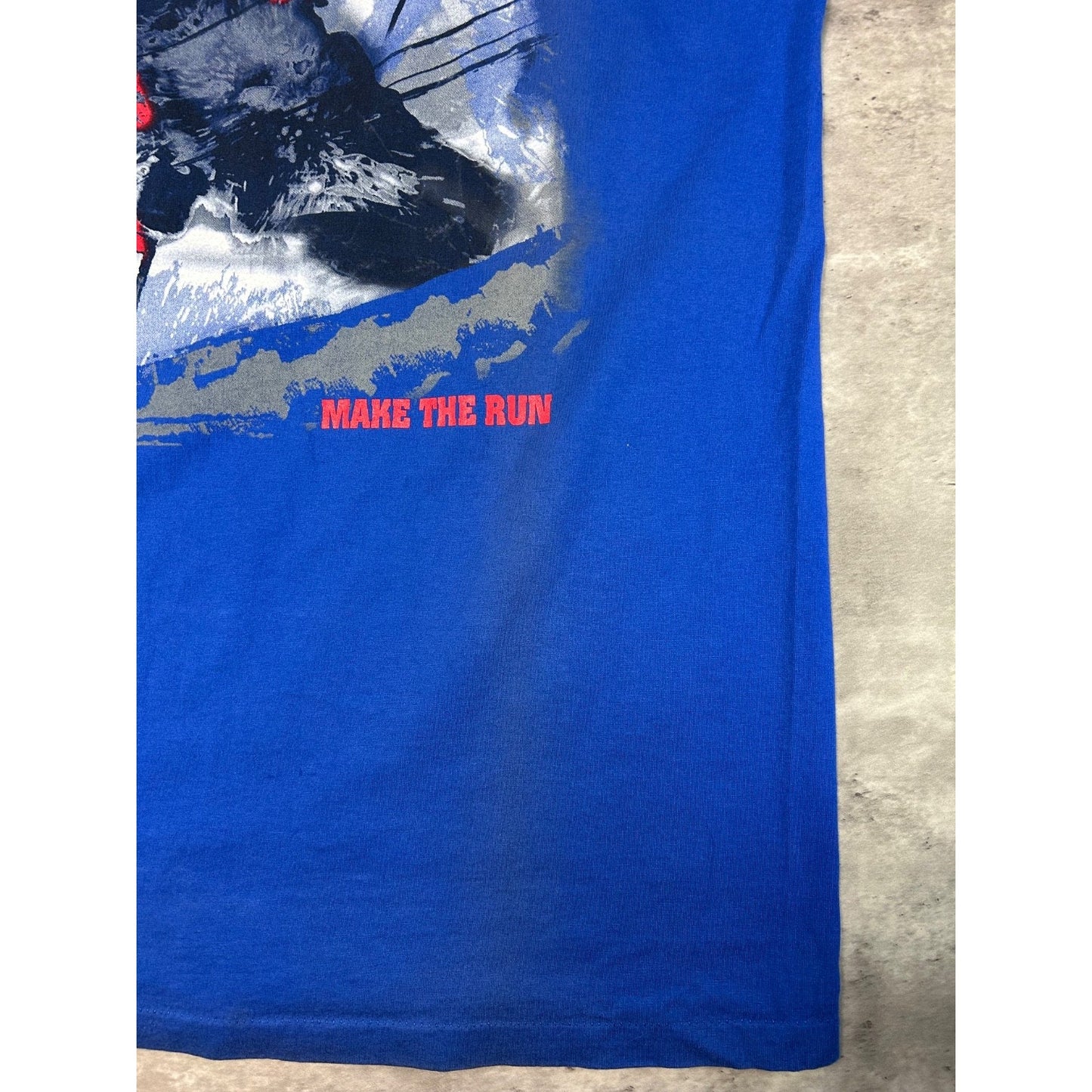 Vintage 90s Make The Run Skiing Graphic T-Shirt Size Large Blue