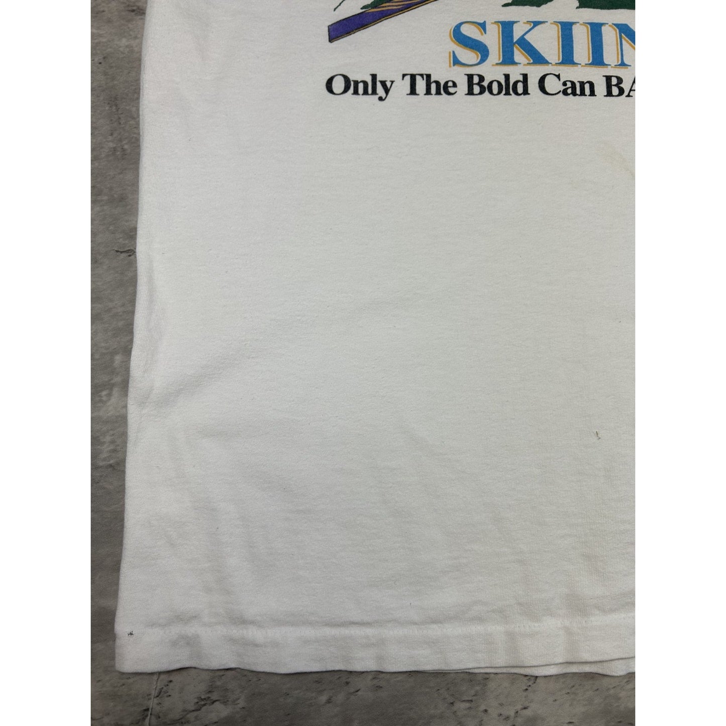 Vintage 90s Coed Naked Skiing Comedy Spellout Graphic T-Shirt Size XL White