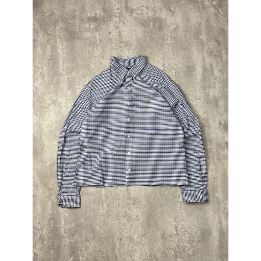 Vintage Polo Ralph Lauren Plaid Print Reworked Cropped Button Up Shirt Sz XL