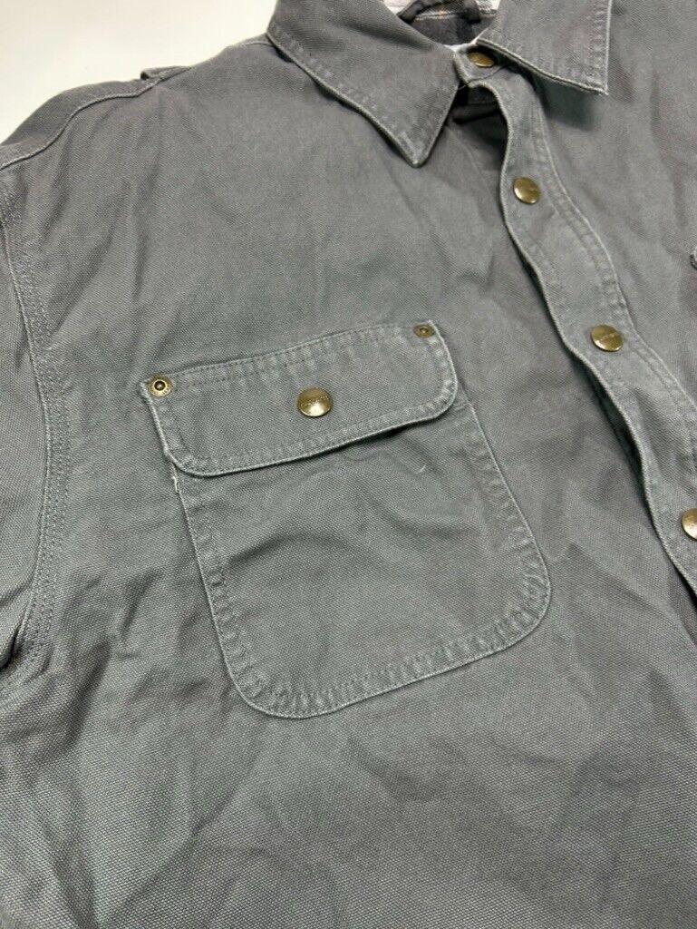 VTG Carhartt Plaid Lined Canavs Work Wear Long Sleeve Button Up Shirt Sz Large