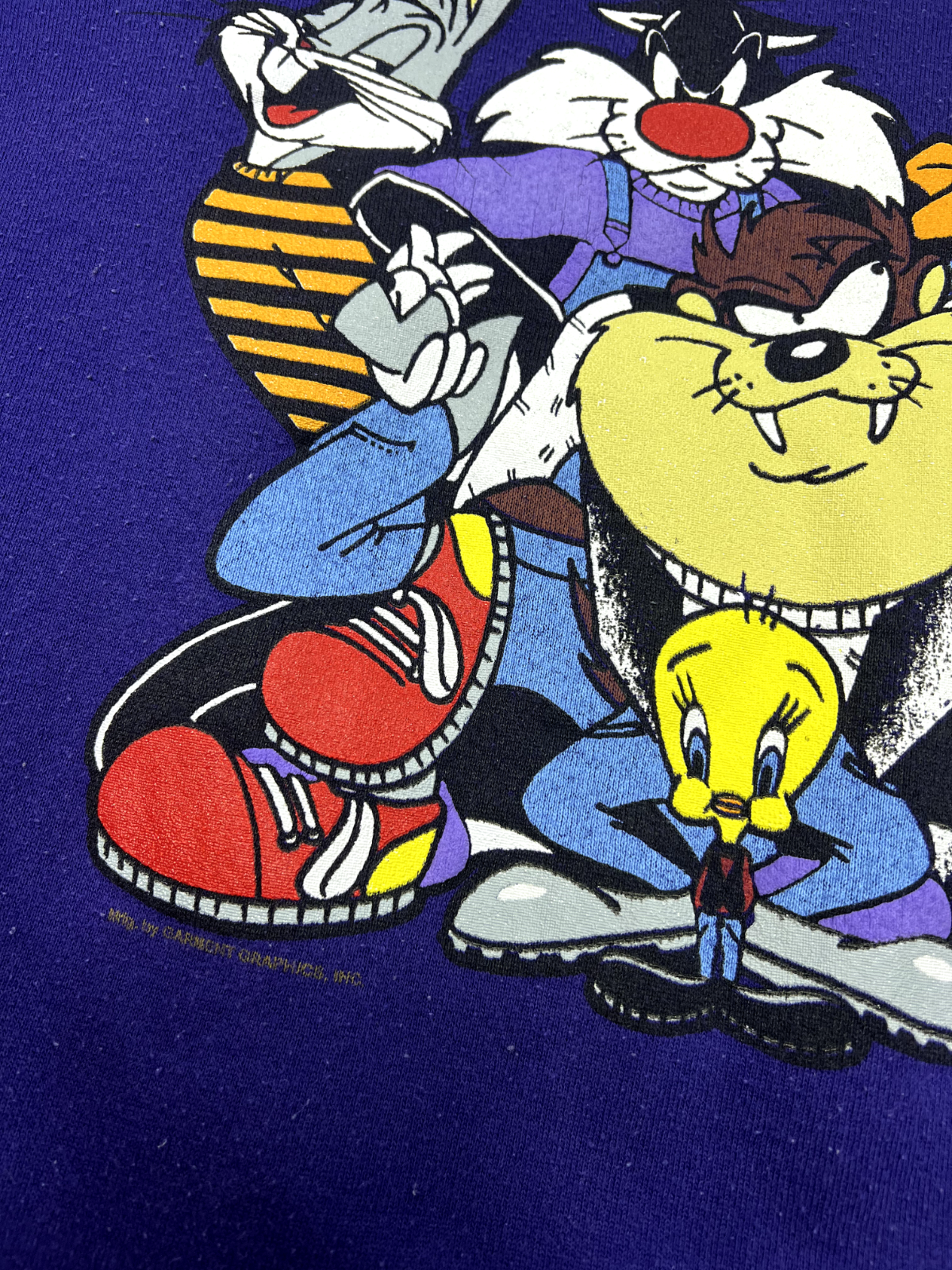 Vintage 1995 Looney Tunes Crew Logo Front And Back Sweatshirt Sz 3XL 90s Purple