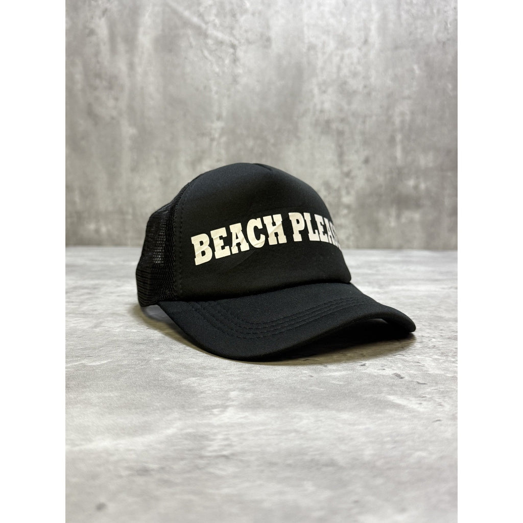 Vintage 90s Beach Please Spellout Comedy Slogan Trucker Snapback Hat OSFA