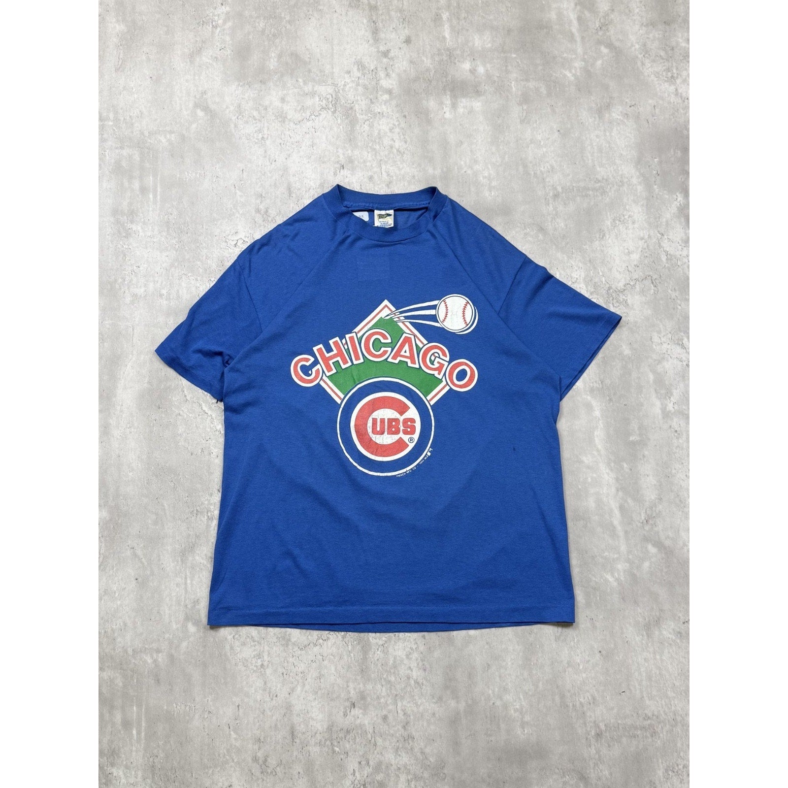 Vintage 1988 Chicago Cubs MLB Baseball Diamond Spellout Graphic T-Shirt Size XL