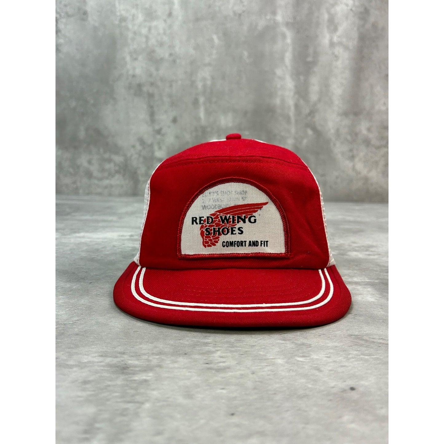Vintage 90s Red Wings Shoes Embroidered Patch Trucker Snapback Hat OSFA