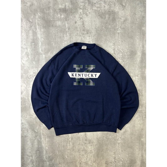 Vintage 90s Kentucky Plaid Embroidered Spellout Sweatshirt Size XL Blue
