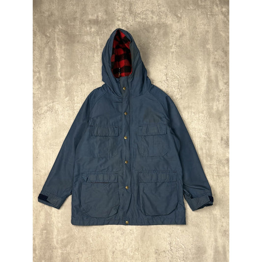Vintage 90s Womens L.L. Bean Plaid Lined Hooded Parka Long Jacket Size Medium