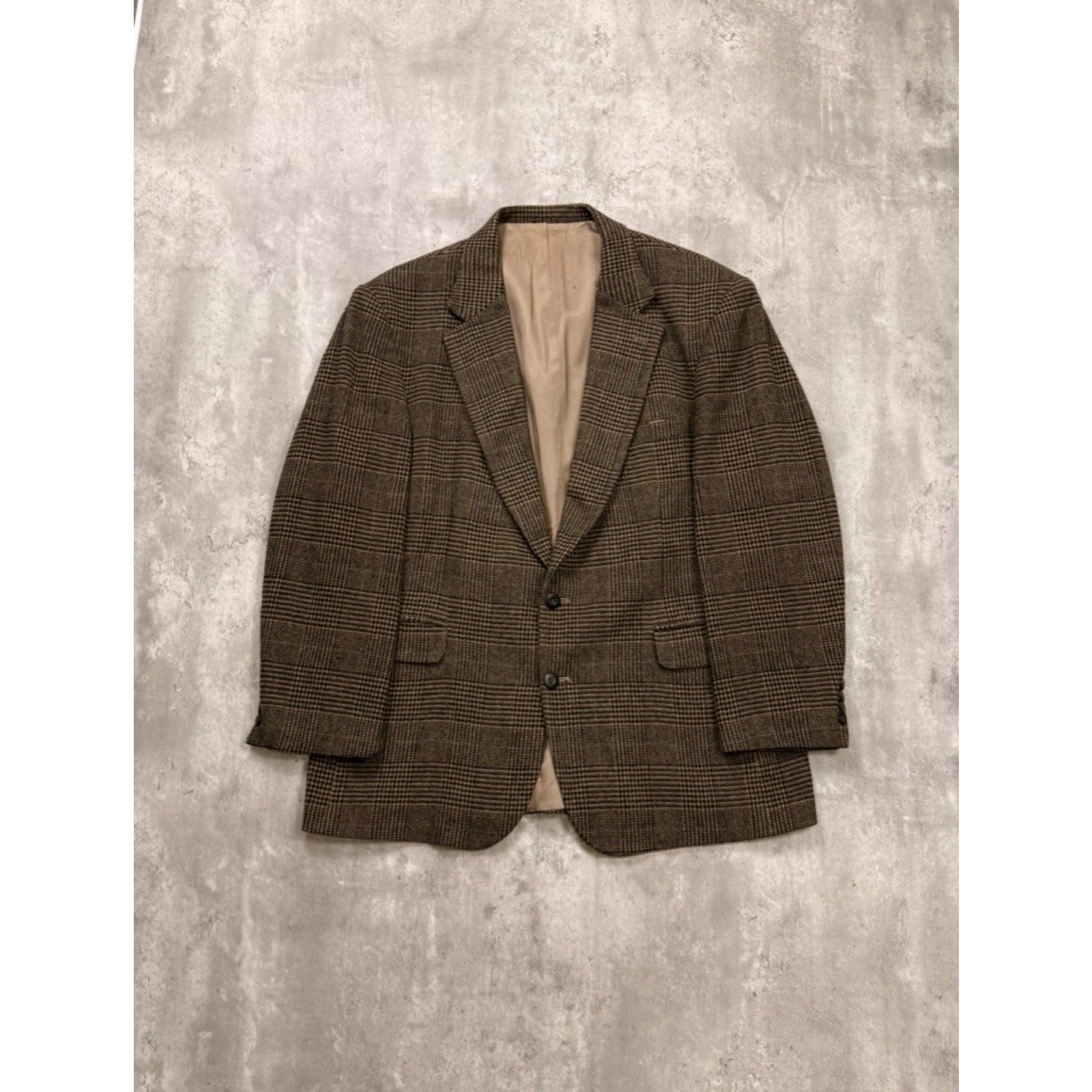Vintage 1980s Trotters Club Brown Plaid Wool Sport Jacket Size XL
