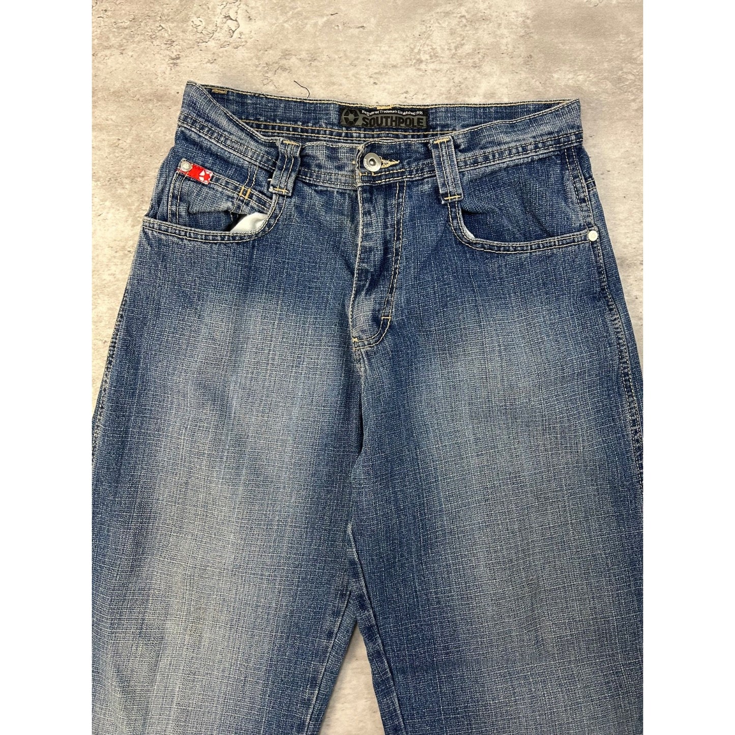 Vintage Women's Y2K Southpole Dark Wash Faded Baggy Fit Denim Pants Size 29