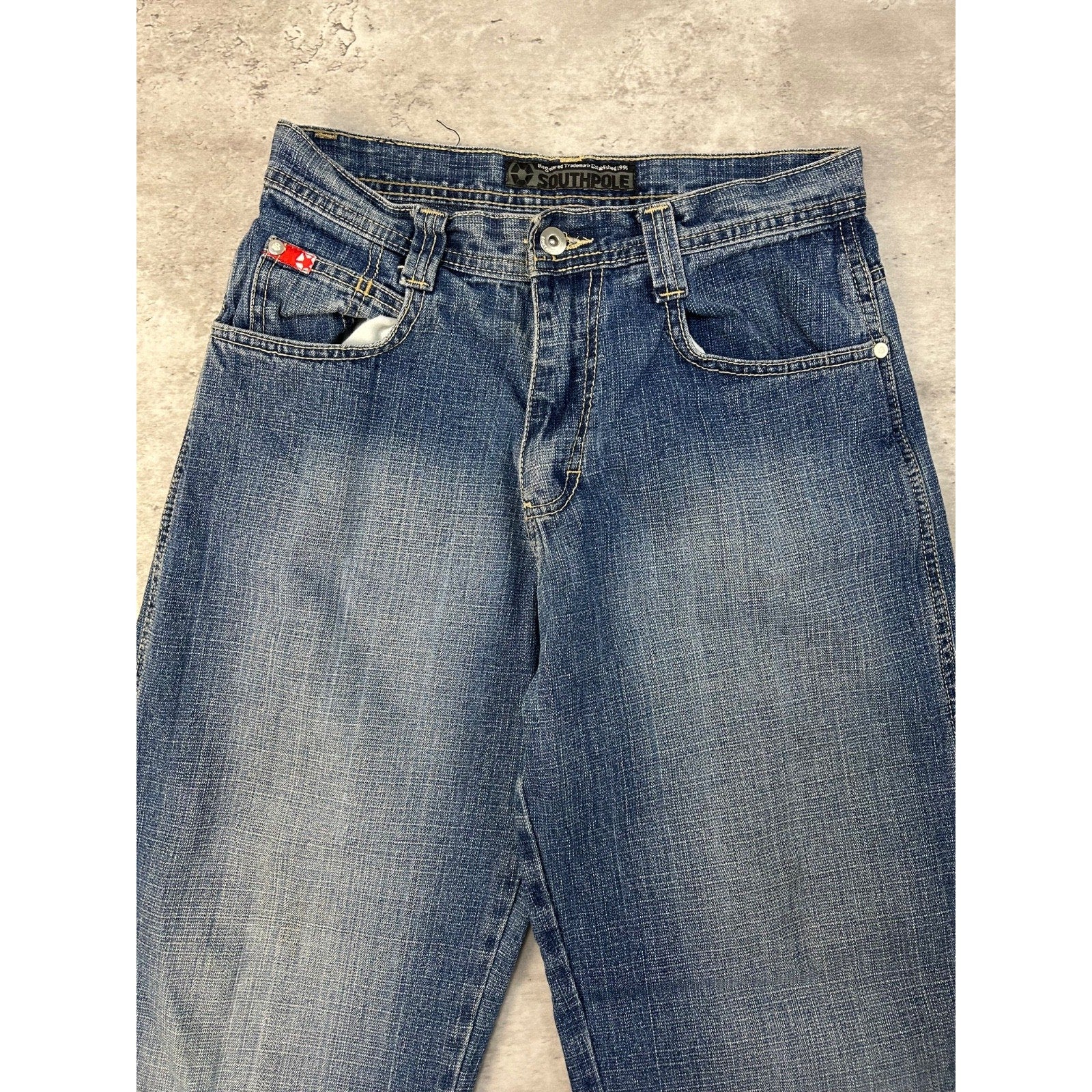 Vintage Women's Y2K Southpole Dark Wash Faded Baggy Fit Denim Pants Size 29