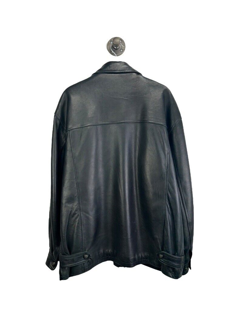 Vintage 90s Danier Full Zip Double Pocket Leather Jacket Size Large Black