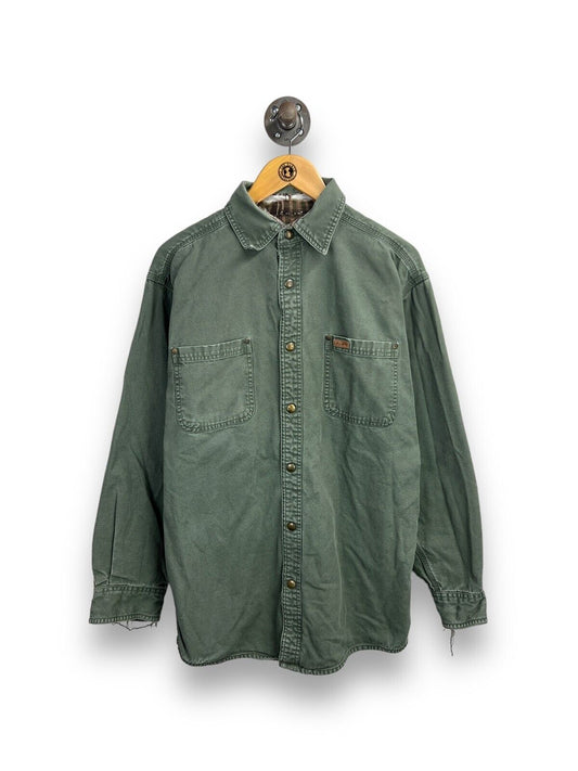 Vintage Carhartt Canvas Workwear Double Pocket Button Up Shirt Size Medium Green