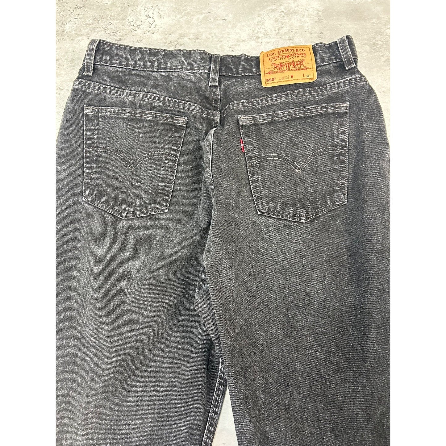 Vintage Women's 90s Levis 550 Tapered Leg Red Tab Black Denim Pants Size 35