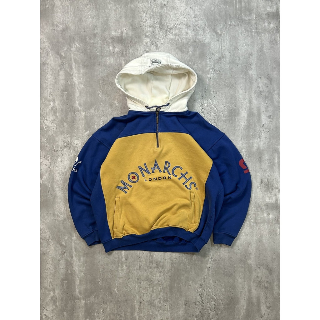 Vintage 80s/90s London Monarchs WFL Adidas 1/4 Zip Hooded Sweatshirt Size Medium