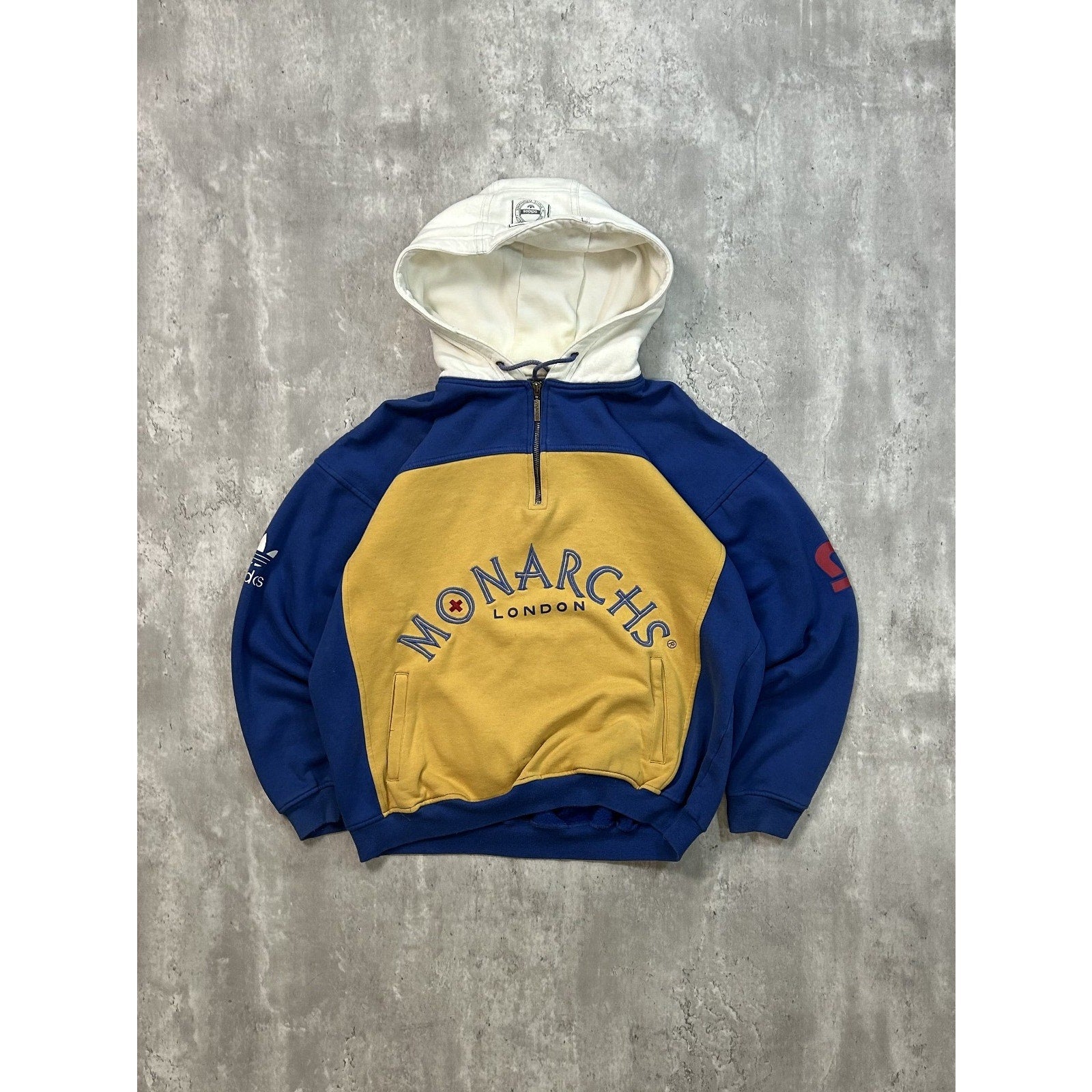 Vintage 80s/90s London Monarchs WFL Adidas 1/4 Zip Hooded Sweatshirt Size Medium