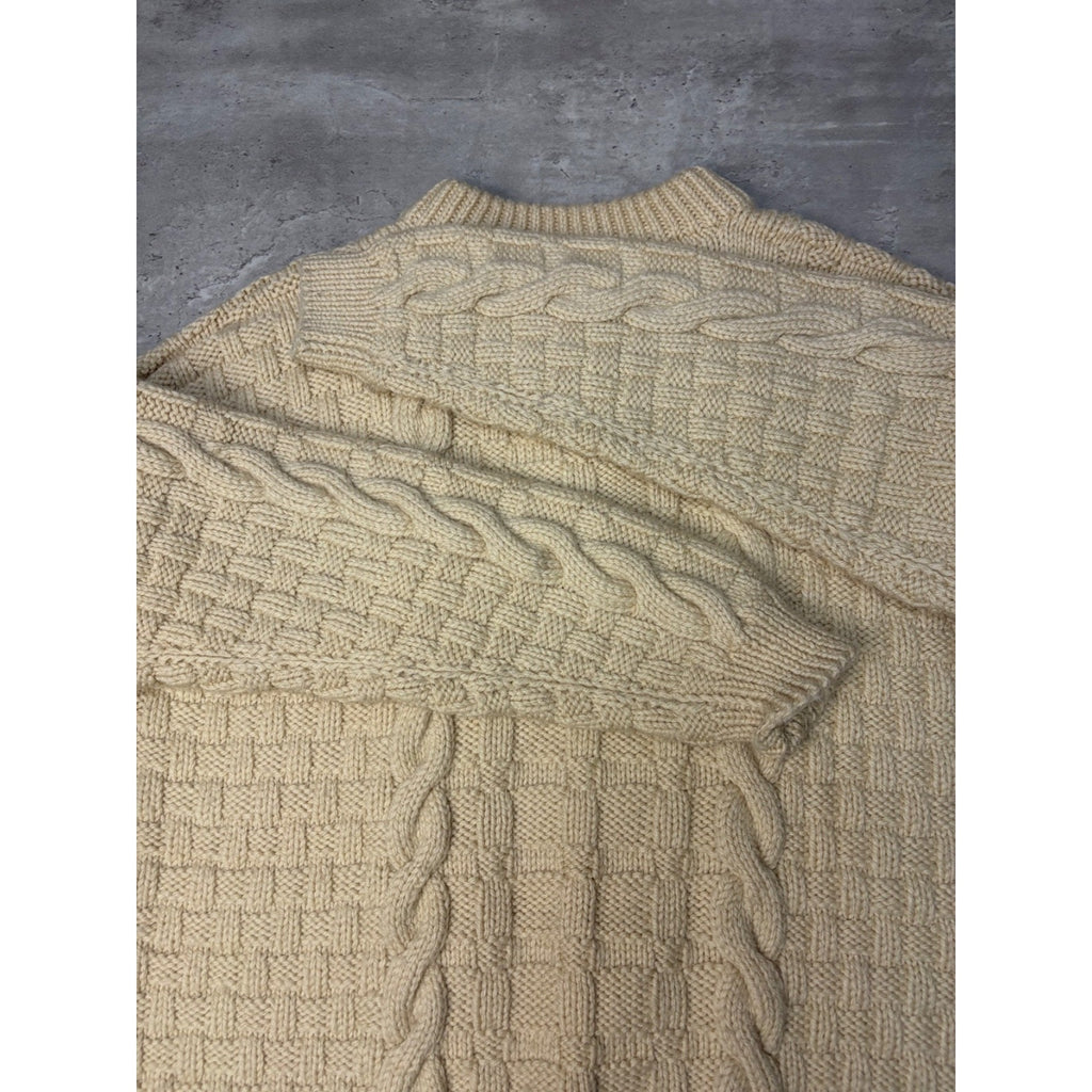 Vintage 80s/90s Cable Knit 1/4 Button Beige Knit Sweater Size Medium