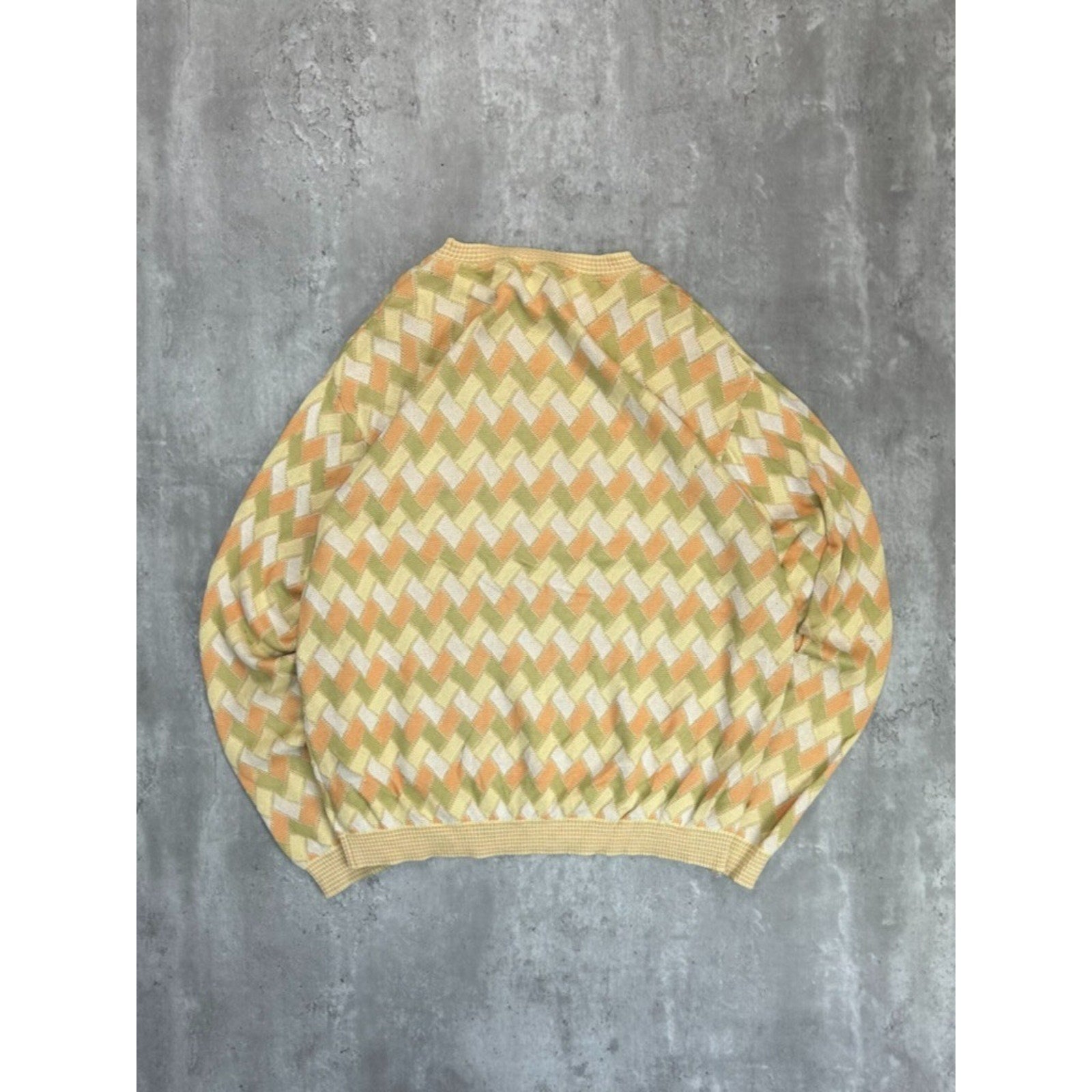 Vintage 90s Tosani Lightweight Zig Zag Print Pullover Knit Sweater Size XL