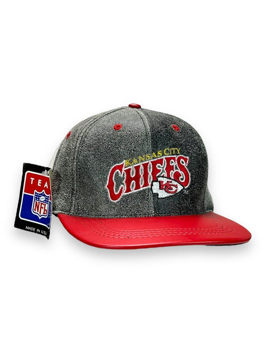 Vintage 90s Kansas City Chiefs NFL Genuine Leather Modern Snapback Hat OSFA