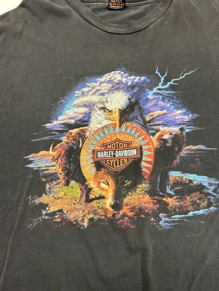 Vintage Harley Davidson Bald Eagle Lightning Animal Graphic T-Shirt Size 3XL