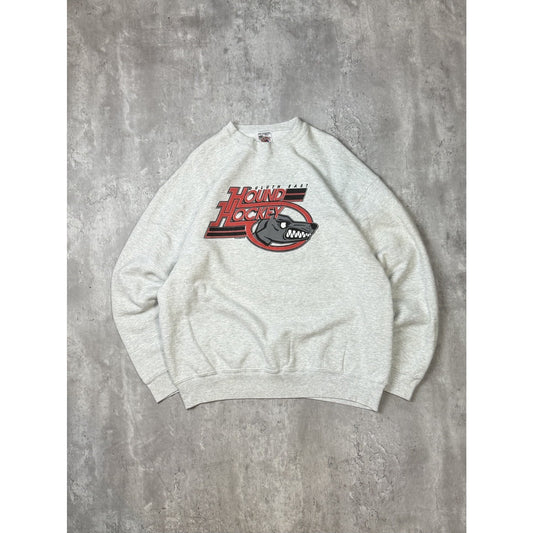 Vintage 90s Duluth East Hound Hockey Spellout Graphic Sweatshirt Size XXL Gray