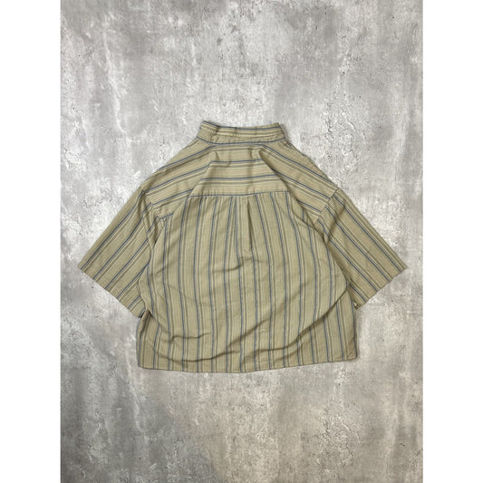 Vintage Puritan Striped Short Sleeve Reworked Cropped Button Up Shirt Size XL
