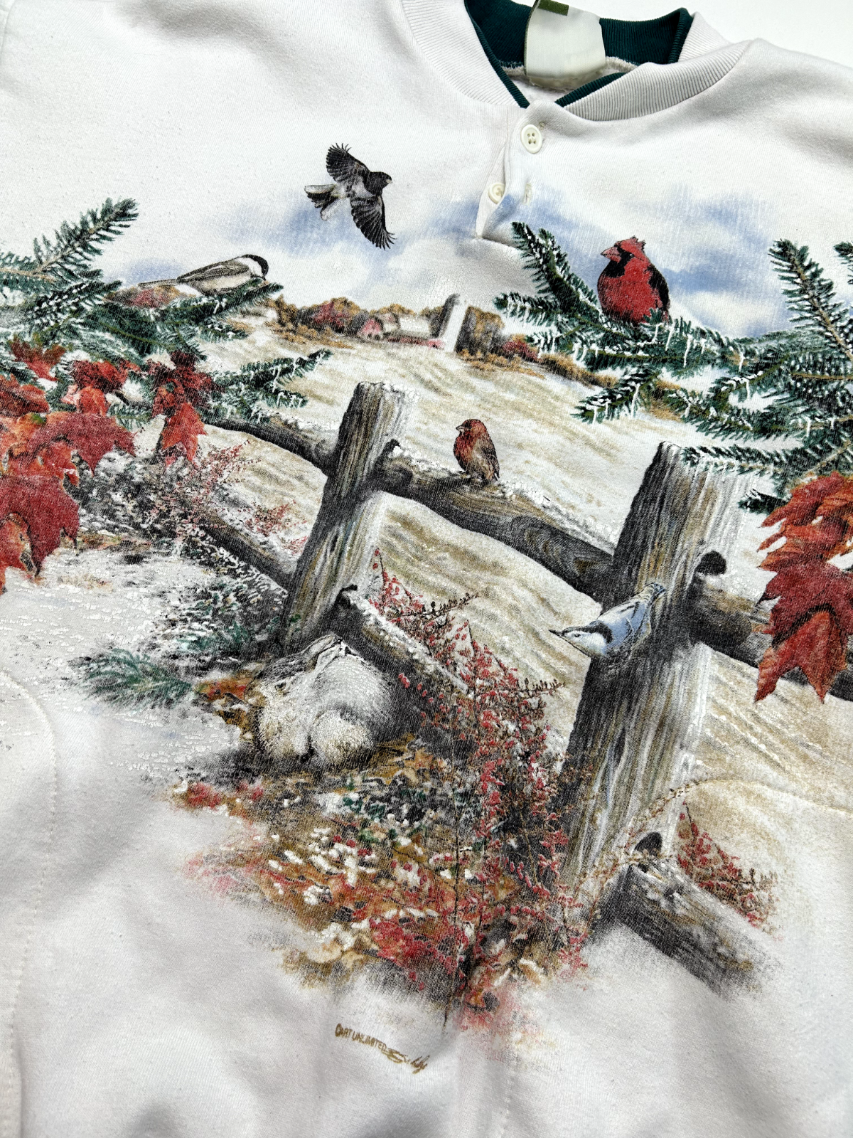 Vintage 90s Nature Farm Landscape Animal Graphic Sweatshirt Size Large White