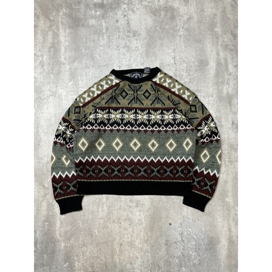 Vintage 90s Navigator Abstract Striped Print Pullover Knit Sweater Size Medium
