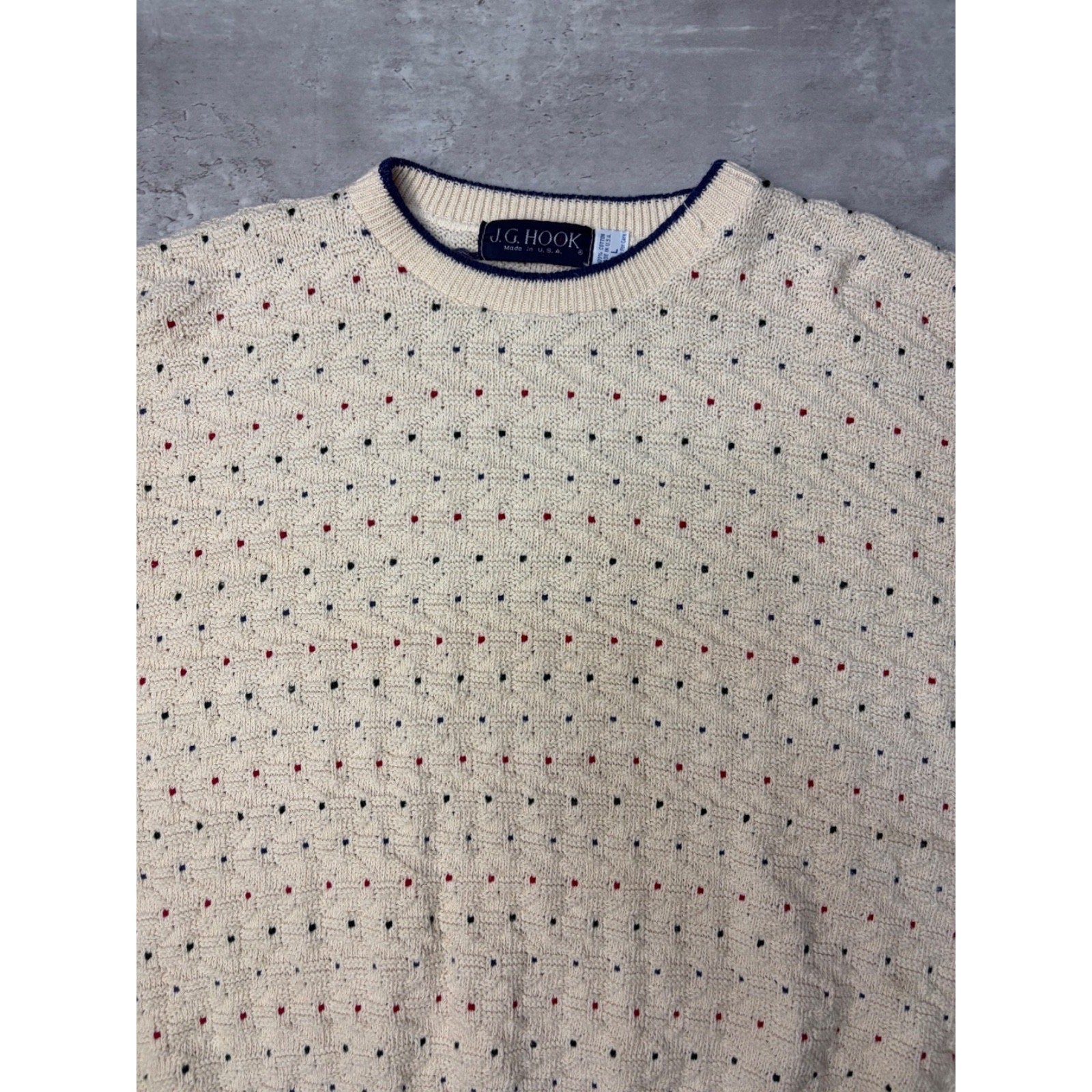 Vintage J.G. Hook Polka Dot Textured Knit Sweater Size Large