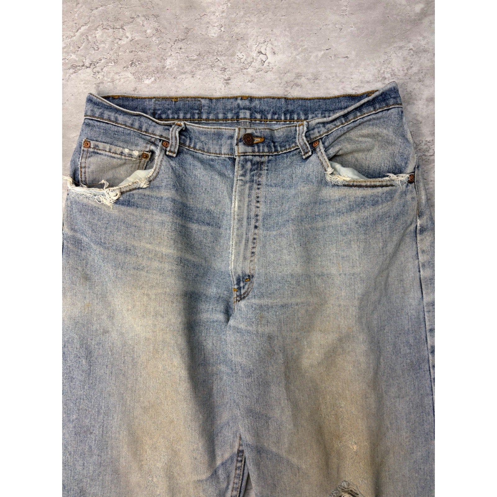 Vintage 90s Levis Red Tab Distressed Light Wash Denim Pants Size 36