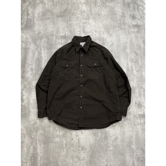 Vintage Carhartt Canvas Workwear Long Sleeve Button Up Shirt Size XL Brown