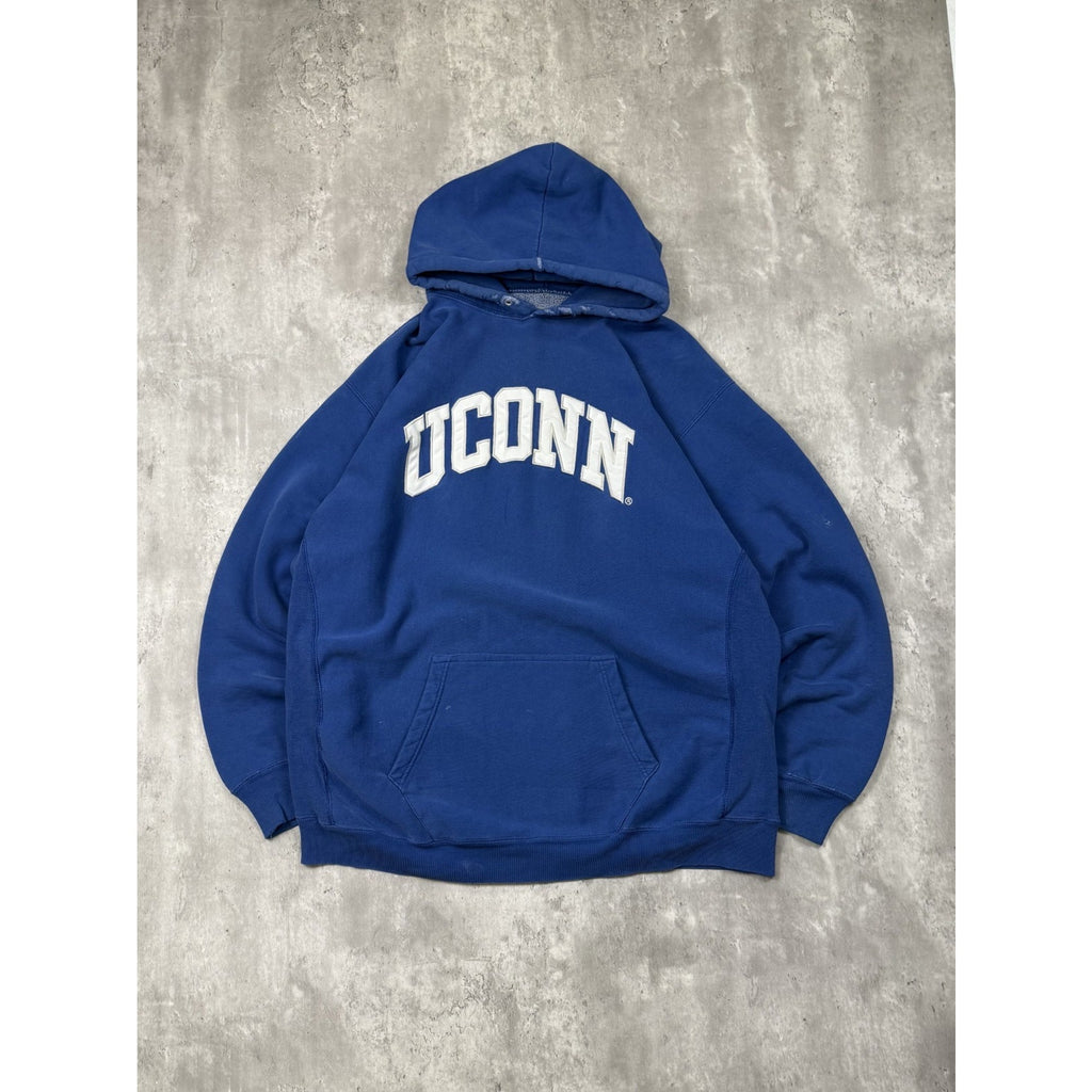 Vintage Uconn Huskies NCAA Embroidered Arc Spellout Hooded Sweatshirt Size XL