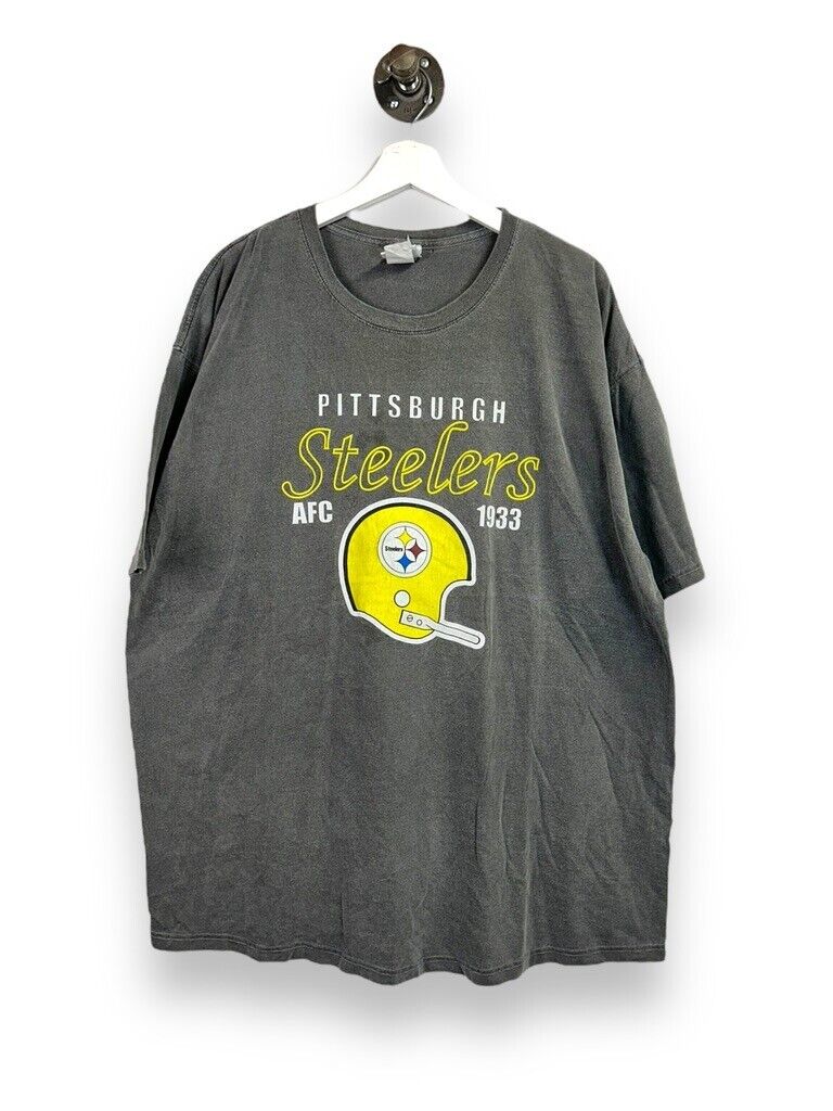 Vintage Pittsburgh Steelers NFL Helmet Graphic Football T-Shirt Size 2XL Gray