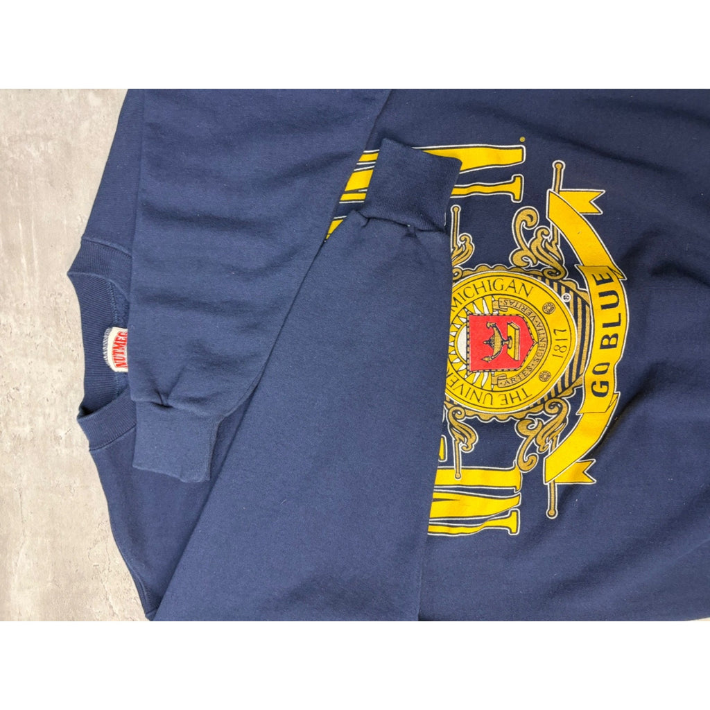 Vintage 90s Michigan Wolverines NCAA Spellout Crest Graphic Sweatshirt Sz Large