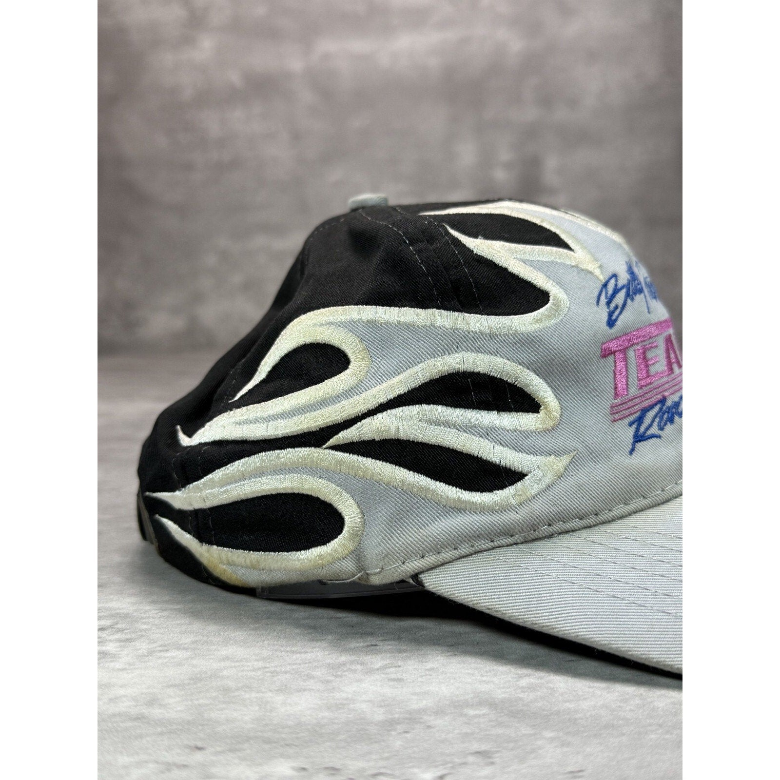 Vintage Billy Pauch Nascar Team 1 Racing Embroidered Flame Strapback Hat OSFA