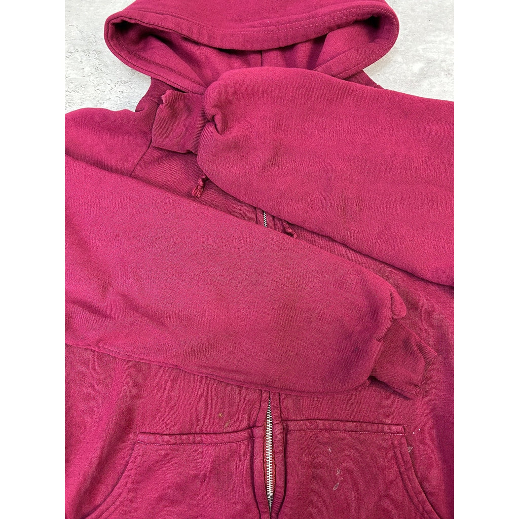 Vintage 80s Thermal Lined Full Zip Hooded Sweatshirt Size Large Maroon